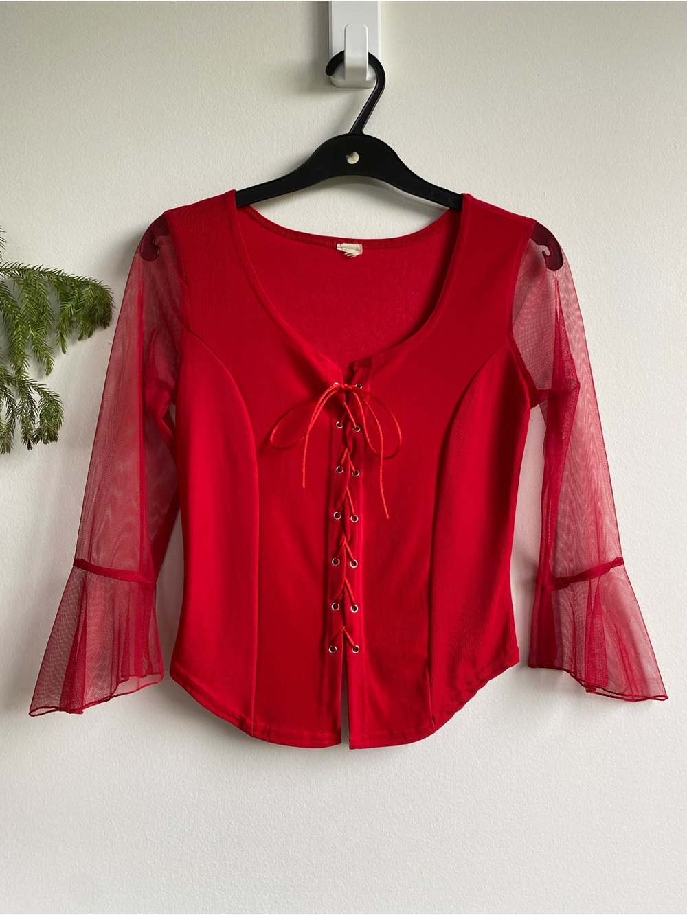 ❤️ Red Lace Y2K Corset Mesh Sleeve Whimsygoth Goth Fall Autumn Halloween Costume